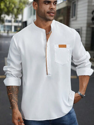 Manfinity Homme ملابس علوية كاجوال بأكمام طويلة فضفاض متعدد الألوان للرجال حجم كبير، صيفي/ربيعي، ملابس علوية بيضاء للخروج للرجال
