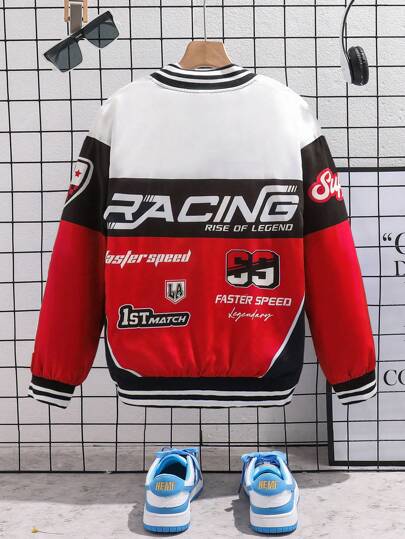 جاكيت بطبعة رقم وحرف كاجوال بارزة للأولاد المراهقين، الأمام