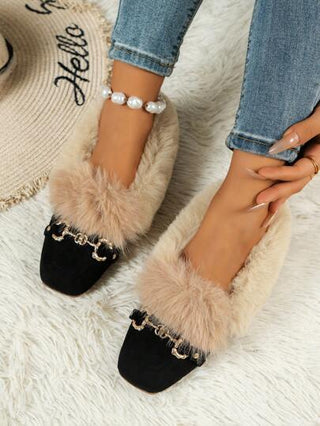 أحذية نسائية مربعة الأصبع، طرية وفضفاضة، أحذية كاجوال للبس الداخلي والخارجي للحفلات، دافئة ومضادة للإنزلاق مبطنة بالحرارة للشتاء، ناعمة وجذابة للغاية