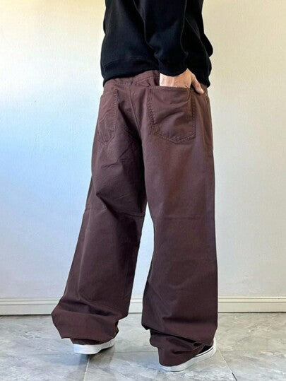 بنطال كاجوال فضفاض بني قطعة واحدة للرجال