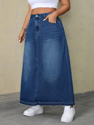 EZwear تنورة جينز طويلة بجيب فضفاضة مستقيمة للنساء بمقاسات كبيرة