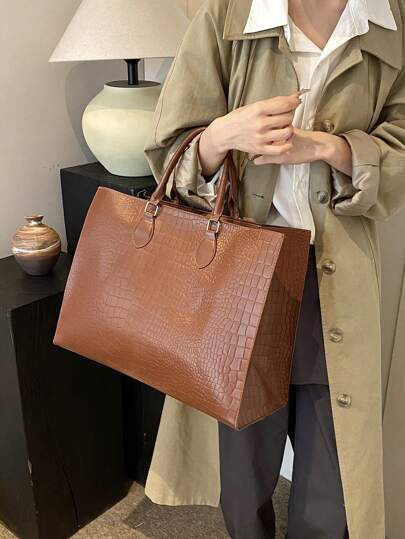 حقيبة التسوق والسفر ذات الطباعة الأفعوانية والمتعددة المواسم، ذات الحجم الكبير، حقيبة لافتة للنظر للنساء في العمل