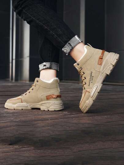 بوت شتوية معزولة حرارياً ومقاومة للماء للرجال، طراز بريطاني سميك الأرضية بوت ثلج عادية، زيادة الارتفاع (طراز عشوائي)