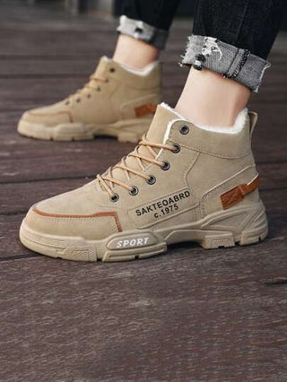 بوت شتوية معزولة حرارياً ومقاومة للماء للرجال، طراز بريطاني سميك الأرضية بوت ثلج عادية، زيادة الارتفاع (طراز عشوائي)