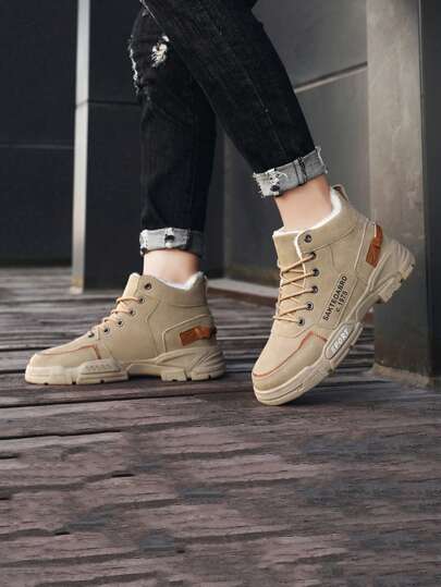 بوت شتوية معزولة حرارياً ومقاومة للماء للرجال، طراز بريطاني سميك الأرضية بوت ثلج عادية، زيادة الارتفاع (طراز عشوائي)