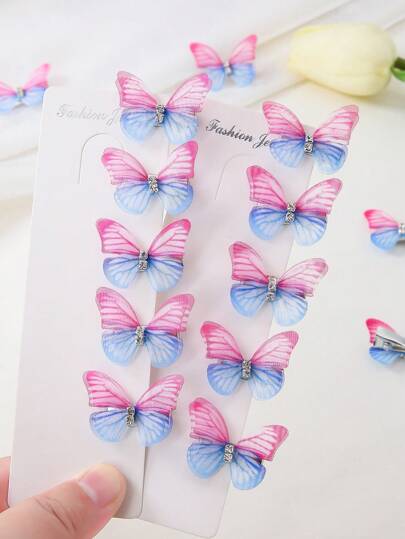 10 قطع/ عبوة أكسسوارات شعر أميرة للبنات الرضع ، كليبسات شعر صغيرة من الشيفون الشفاف ذات الطبقتين والزركشون