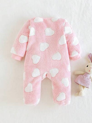 Cozy Pixies جمبسوت صوفية سميكة طويلة الأكمام بياقة مستديرة للرضع للبنات بتصميم قلب