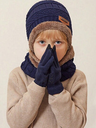 مجموعة قبعة وشال وقفازات مصنوعة بطريقة الكروشيه 3 قطع للأطفال، قبعة وشال للأطفال من عمر 3-12 سنة