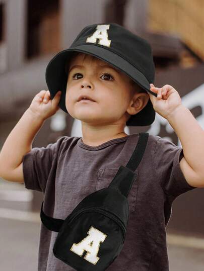 قبعة دلو للأطفال قطعتين، قبعة بيسبول بسيطة أنيقة مع حقيبة كروسبودي على الكتف، مناسبة للبنين والبنات للخروج يوميًا.