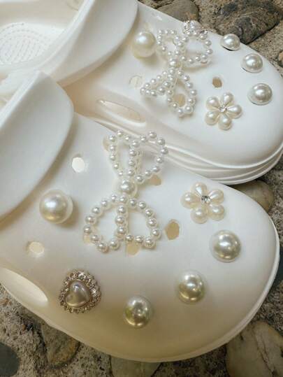 14قطعة من الديكورات الشخصية زخارف فيونكة من اللؤلؤ الاصطناعي للصنادل، اكسسوار موضة للصنع اليدوي، هدية عيد