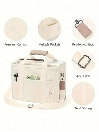 حقيبة كبيرة السعة للنساء مودرن، حقيبة كاجوال للكتف والحمل متعددة الجيوب، من قماش كانفاس، حقيبة أم / طفل متعددة الاستخدامات مع جيب داخلي قابل للفك، وتصميم البلوكات اللونية