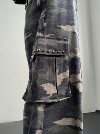 Manfinity Denimwave بنطال جينز قديم كامو بغسيل ريترو 2000 فضفاض و عملي للرجال، هدايا للزوج أو الحبيب