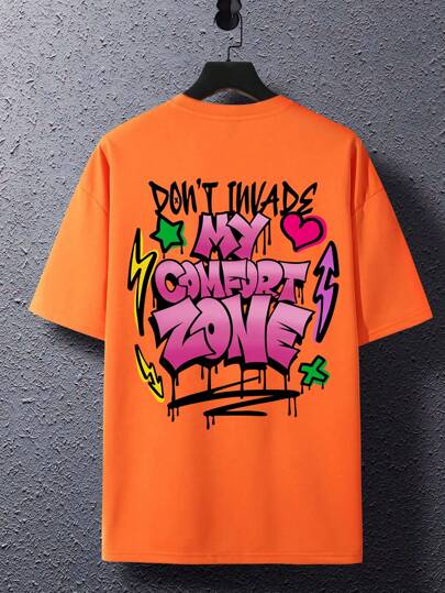 Manfinity EMRG بلوزة رجالية بطباعة حرف رقبة طاقم كاجوال ، صيف