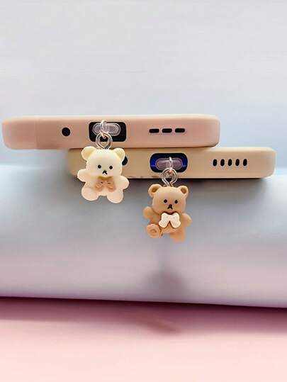 مجموعة بقطعتين سدادة غبار قلادة الدب، حامي منفذ الشحن متوافق مع هواتف آبل والنوع-سي