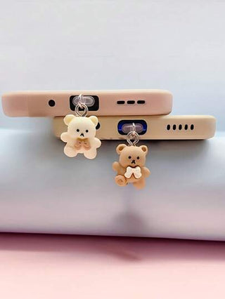 مجموعة بقطعتين سدادة غبار قلادة الدب، حامي منفذ الشحن متوافق مع هواتف آبل والنوع-سي