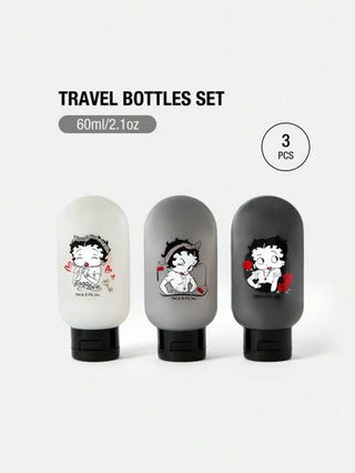 Betty Boop x SHEIN 3 قطع من زجاجات تخزين محمولة نصف شفافة بشكل شخصية كرتونية، هدايا