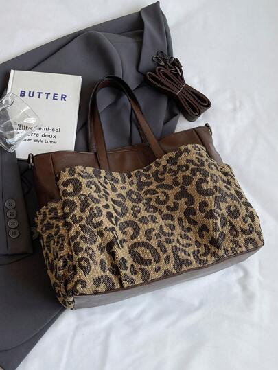 الحقيبة القابلة للحمل ذات الطبعة النمرية العصرية الجديدة، ذات الحجم الكبير مناسبة للجلسات والمرور، الحقيبة ذات الطبعة النمرية الأنيقة الرائجة للسيدات، حقيبة النمر المطبوعة العصرية للنساء