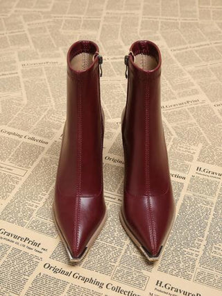 بوت حريمي ذات كعب عالي ضخم وأصبع حاد بلون أحمر موسم الخريف/الربيع 2025، بوت كاحل قصيرة متعددة الاستخدامات للخريف والشتاء