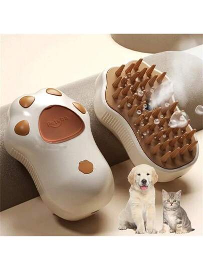 1 قطعة فرشاة بخار كهربائية 3في1 - أداة تجميل نهائية مع تنظيف ذاتي، شعيرات تدليك من السيليكون، إزالة الشعر وعناية بالفراء للقطط والكلاب - تصميم أنيق على شكل نعل