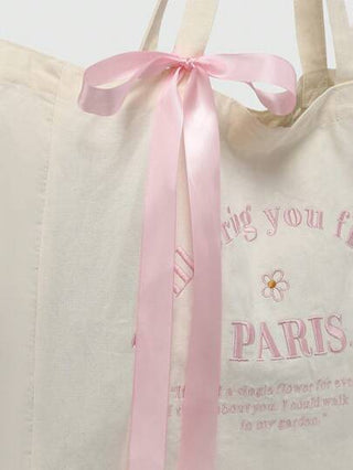 ROMWE Kawaii حقيبة تسوق كبيرة السعة مناسبة للتسوق والمدرسة، مزينة بفيونكة مطرزة بشعار عتيق للنساء