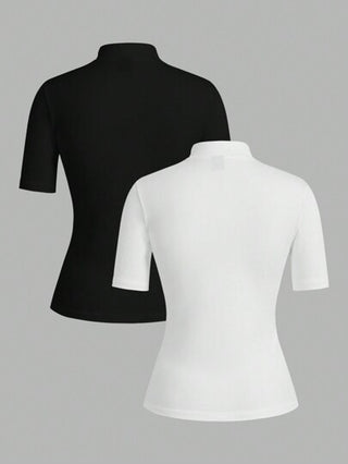 EZwear مجموعة بلوزة قاعدية أساسية بأكمام طويلة ٣/٤ ضيقة الشكل بياقة عالية للنساء ٢ قطعة,مناسبة للانتقال إلى فصل الخريف
