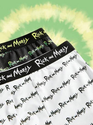 Rick and Morty X SHEIN كنزة داخلية رجالية بسروال قصير بطبعة الإنجليزية الأبيض والأسود بقطعتين مريحة وكاجوال