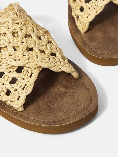 Styleloop صنادل شريط مضفر عاكسة للأمام شرائط للنساء بمظهر عصري للصيف ، أحذية عطلة صيفية، إحساس البوهيمي الرومانسي القديم لأسلوب الضيعة الفرنسي ، أحذية لعطلة عيد الميلاد والخريف ورأس السنةرمضان