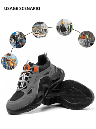 أحذية أمان ذات طرف فولاذي بمقاس أوروبي عريض الملف، مقاومة للسحق والثقب، أحذية رياضية موضة جري كاجوال للرجال