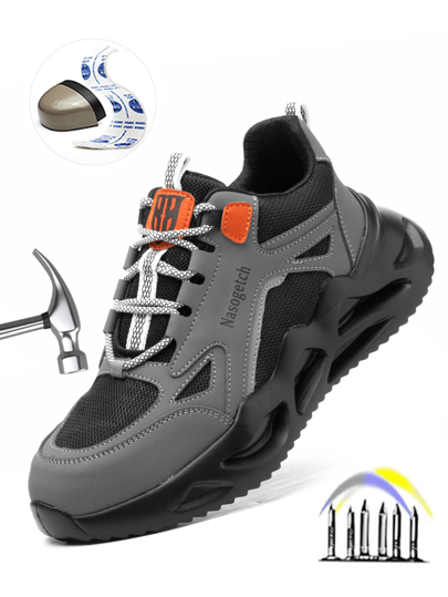 أحذية أمان ذات طرف فولاذي بمقاس أوروبي عريض الملف، مقاومة للسحق والثقب، أحذية رياضية موضة جري كاجوال للرجال