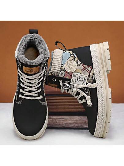 بوت تخييم شتوية للرجال للاستخدام في الخارج، بوت كاجوال عالية الكاحل دافئة ومقاومة للماء، نعل قش