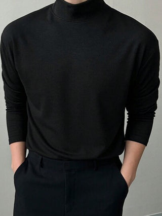 DAZY تي شيرت حراري أسود أكمام طويلة للرجال، ذات لون أساسي، للموسم الانتقالي