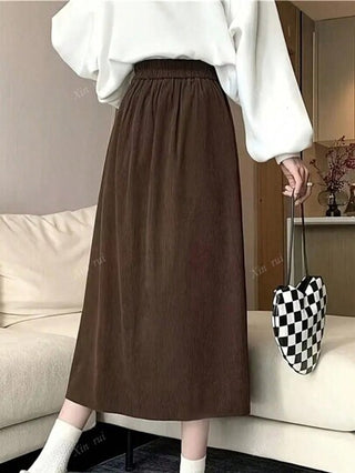 تنورة سيدات بلون سادة مبطن، ربيعية/خريفية