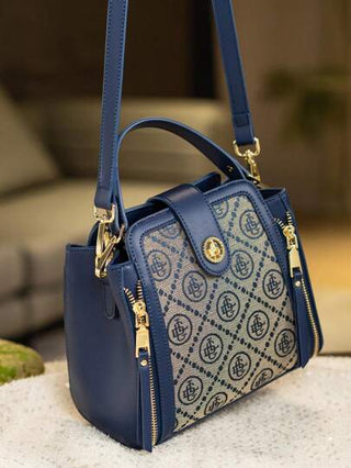 حقيبة كتف/متقاطعة بدلو قماش مطرزة باللون الأزرق قطعة واحدة للنساء