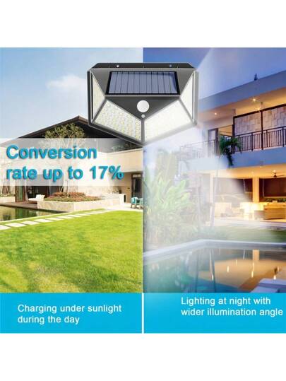 1 قطعة/2 قطعة/4 قطع أضواء بطارية شمسية 100 LED لتوفير الطاقة، مع حساس للحركة، 3 أوضاع،مجال إضاءة 270 درجة، أضواء حائط خارجية لحديقة السور والرواق والمرآب