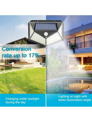 1 قطعة/2 قطعة/4 قطع أضواء بطارية شمسية 100 LED لتوفير الطاقة، مع حساس للحركة، 3 أوضاع،مجال إضاءة 270 درجة، أضواء حائط خارجية لحديقة السور والرواق والمرآب