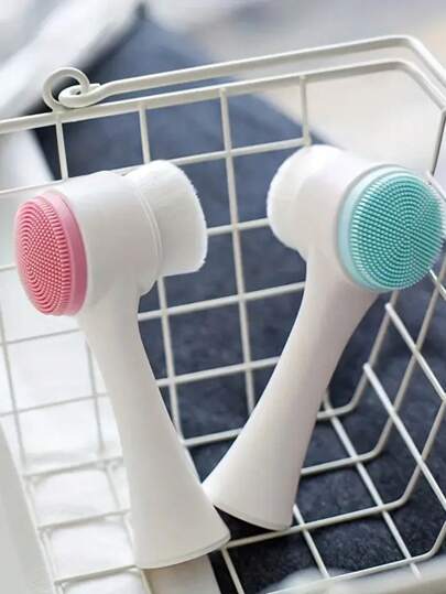 فرشاة تنظيف السيليكون 2 في 1 - تقشير لطيف وتدليك، شعيرات ناعمة ذات وجهين لجميع أنواع البشرة، هدية لصديقتك لتنظيف الوجه، فرشاة للوجه، حقيبة، منظم، تخزين