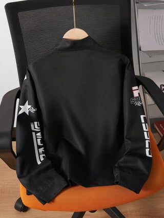 جاكيت دراجة نارية بطباعة الأحرف اللونية لصبية المراهقين، ملابس موسمية خريفية عصرية، مطابقة العائلة/الأشقاء