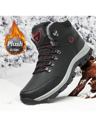 بوت ثلجي عالي الرقبة ذو وحدة تحتية سميكة للرجال موديل شتاء 2024 الجديد، من الجلد الصناعي بمقاسات كبيرة، بطانة فرو للاستخدام الخارجي والتنزه، مقاوم للرياح، مانع للانزلاق، دافئ ومريح، يناسب مع سترات وبنطلونات الشحن.