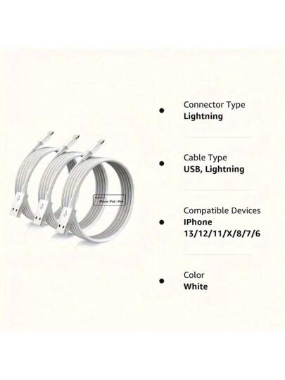 كابل شحن ومحول البيانات رعيع المستوى تصل طوله إلى 3.3 قدم/6.6 قدم، مصرح من Apple MFi، متوافق مع 13 12 11 Mini Pro XR Xs Max X SE 8 7 6 Plus و iPad و iPod