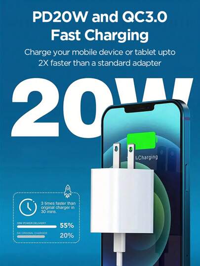 شاحن سريع USB-C قوة 20 واط ، عبوة 1 أو 2 أو 3 قطع، شاحن فائق السرعة متوافق مع الأيفون والآيباد واللوحات، سلامة وتوافق شامل مناسب للسفر والمكتب والسكن والمنزل متعدد المنافذ والمحول