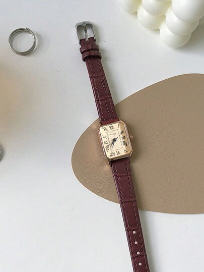 ساعة كوارتز مربعة عقربية بأرقام رومانية، مناسبة لهدايا عيد الميلاد وأعياد الميلاد، مزودة بسوار جلدي، للمراهقين والطلاب