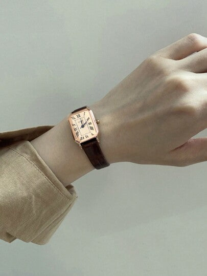 ساعة كوارتز مربعة عقربية بأرقام رومانية، مناسبة لهدايا عيد الميلاد وأعياد الميلاد، مزودة بسوار جلدي، للمراهقين والطلاب