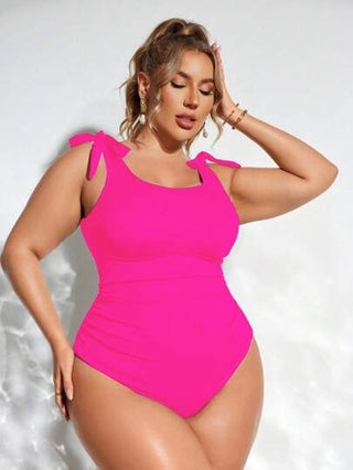 Swim Lushoire قطعة واحدة من ملابس السباحة بتجاعيد بلون واحد، مقاس كبير، أسلوب إجازة شاطئية صيفي