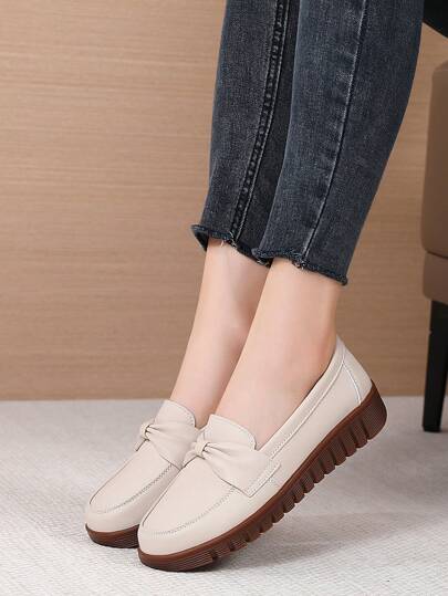 حذاء سهل الانتعال نسائي مسطح بشكل عقدة، أحذية بأسفل ناعم بلون صلب ،حذاء أنيق للاستخدام اليومي