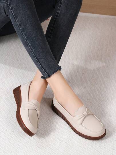حذاء سهل الانتعال نسائي مسطح بشكل عقدة، أحذية بأسفل ناعم بلون صلب ،حذاء أنيق للاستخدام اليومي