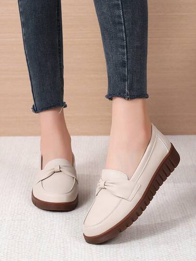 حذاء سهل الانتعال نسائي مسطح بشكل عقدة، أحذية بأسفل ناعم بلون صلب ،حذاء أنيق للاستخدام اليومي