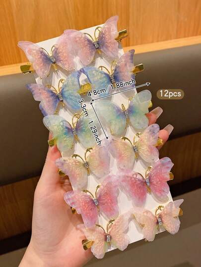 12 قطعة زُمر شعر بفراشات ملونة ، اكسسوارات شعر حلوة وجميلة للاستخدام اليومي