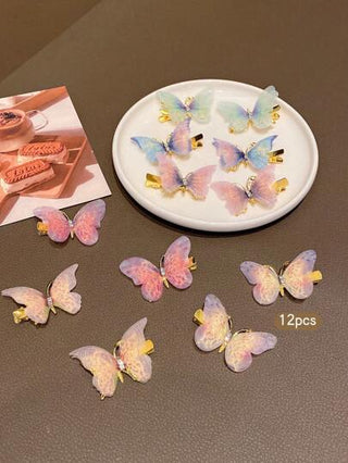 12 قطعة زُمر شعر بفراشات ملونة ، اكسسوارات شعر حلوة وجميلة للاستخدام اليومي