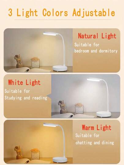 مصباح مكتب قابل للتعديل ثلاثي الألوان قطعة واحدة ، مصباح طاولة بطاقة USB ، إضاءة ليلية محمولة للدراسة والقراءة والنوم والمدرسة الداخلية