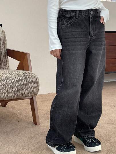 DAZY بناطيل جينز فاقع دافئة واسعة للفتيات في سن المراهقة